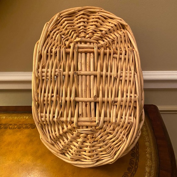 Oval Beige Tan Boho Wicker Basket with Handle - Picture 5 of 5